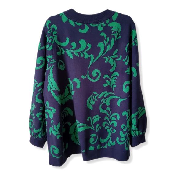 GILI Women Floral Sweater Jumper 2X Navy Blue Green Preppy Twee Classic NEW - Picture 7 of 11